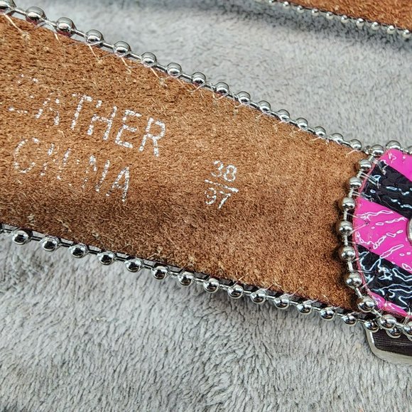 Belt Womens 38 Pink Black Rhinestone Studded Western Cowgirl main image 9
